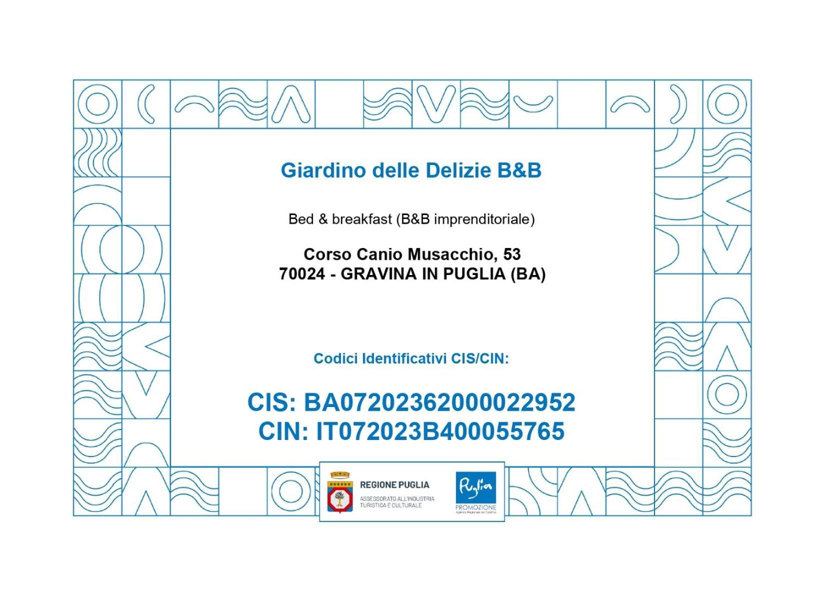 B&B Giardino Delle Delizie Гравина-ин-Пулья Экстерьер фото
